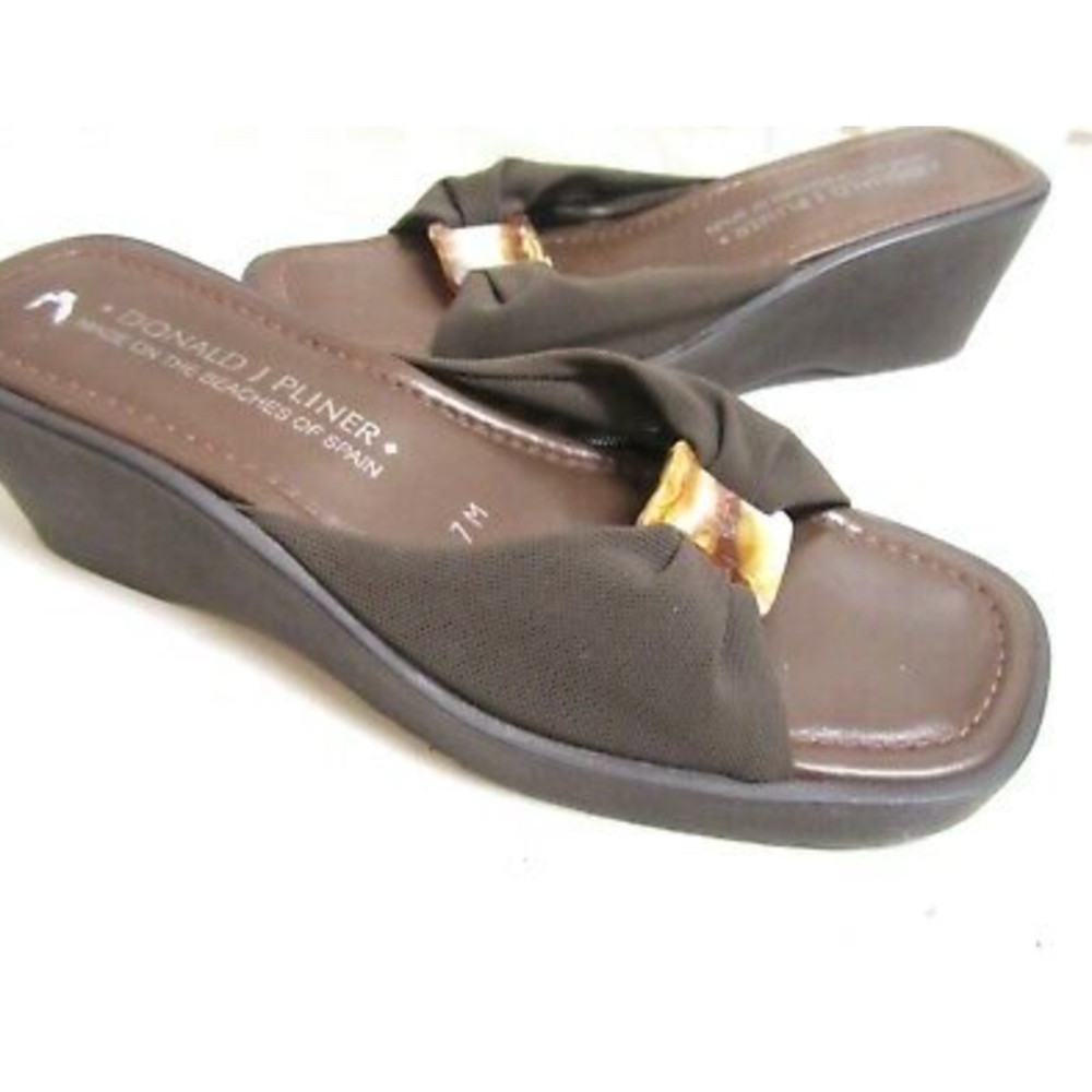 Donald Pliner Leather Wedge Slides Tortoiseshell